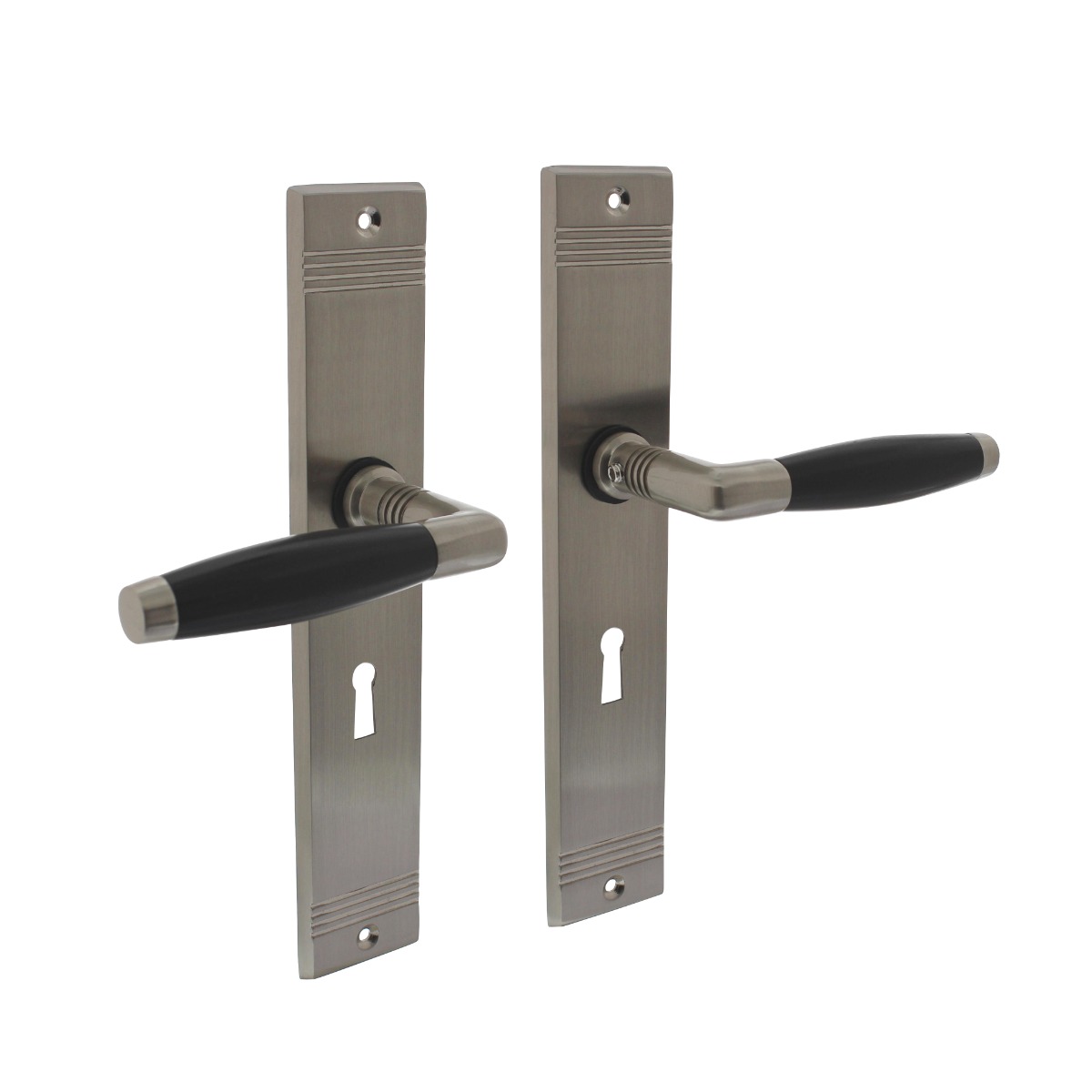 Intersteel Deurkruk Ton basic met schild rechthoekig met rillen 235x43mm sleutelgat 56mm nikkel mat/zwart