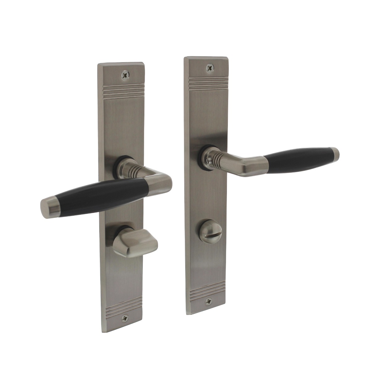 Intersteel Deurkruk Ton basic met schild rechthoekig met rillen 235x43mm wc 63/8mm nikkel mat/zwart