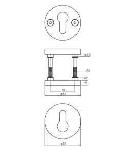 Intersteel Cilinderrozetten Shiraat Grand&Johnson éénzijdig verdekt ø55x8mm rvs geborsteld 6 0035.317587 2