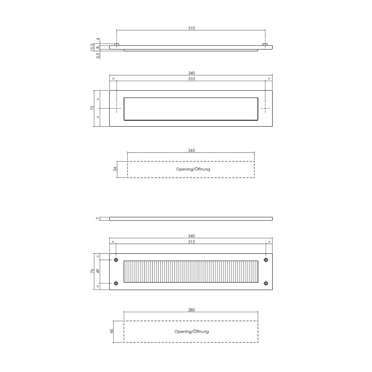 Intersteel Set briefplaat en tochtwering rechthoekig structuur zwart 2 Intersteel Set briefplaat en tochtwering rechthoekig structuur zwart - Afbeelding 2