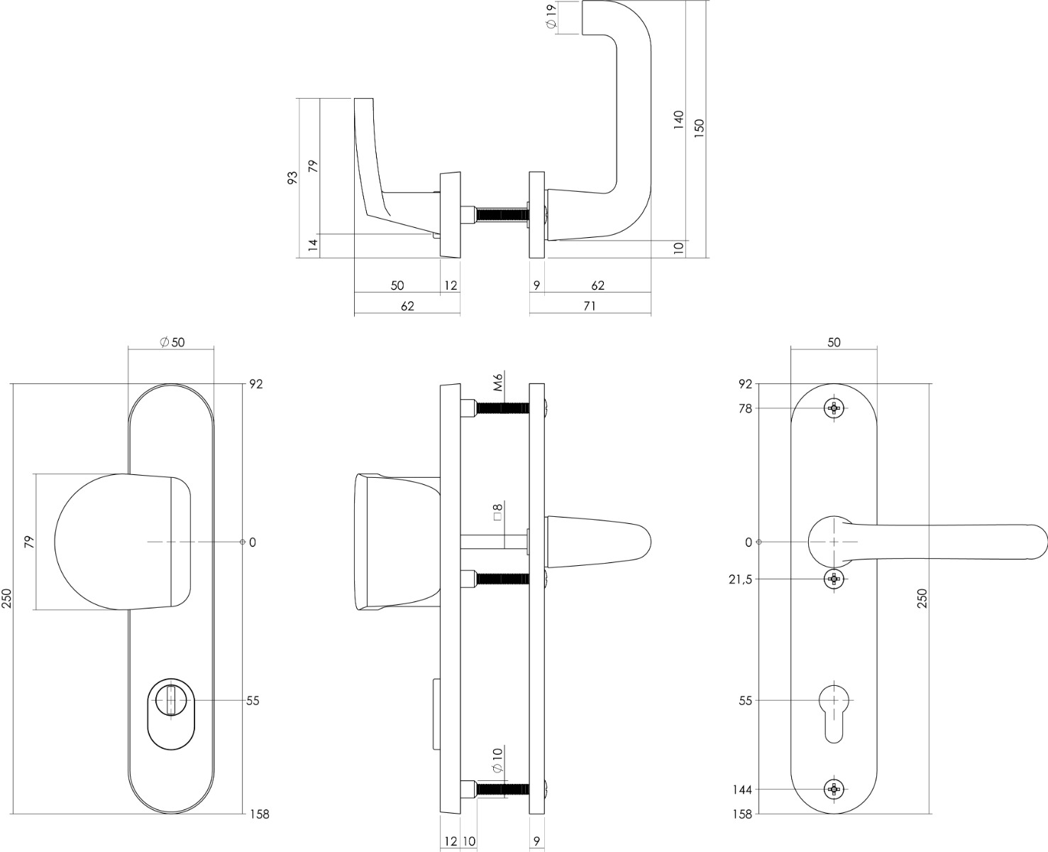Intersteel Set voordeurbeslag ovaal: SKG3 veiligheidsbeslag ovaal 250x50mm greep/kruk kt55 met SKG2 slot 55pc aluminium F1 2 Intersteel Set voordeurbeslag ovaal: SKG3 veiligheidsbeslag ovaal 250x50mm greep/kruk kt55 met SKG2 slot 55pc aluminium F1 - Afbeelding 2