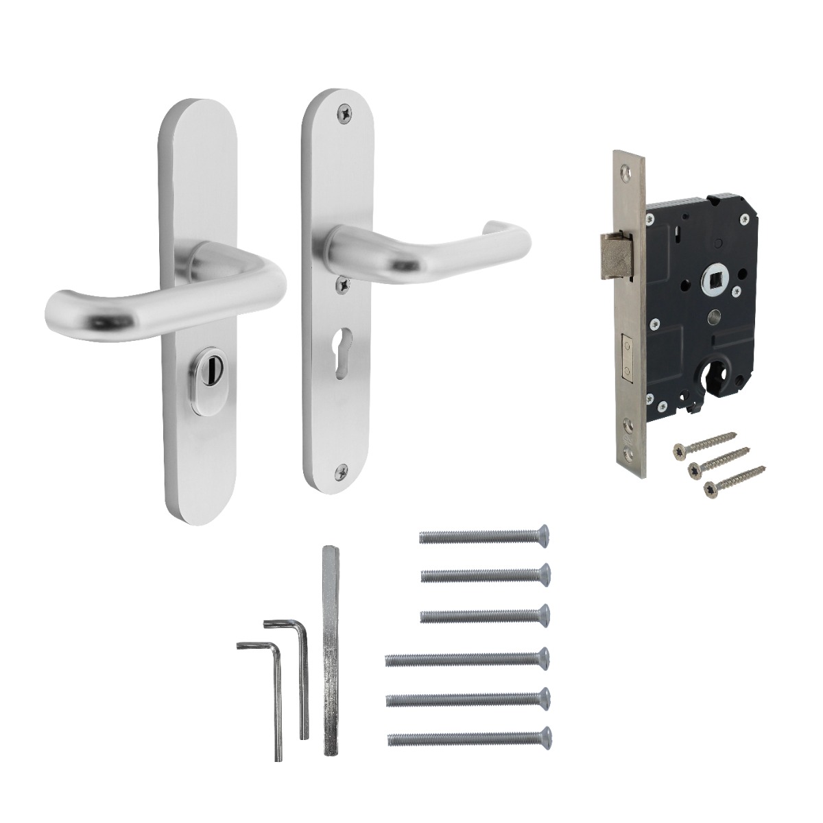 Intersteel Set achterdeurbeslag ovaal: SKG3 veiligheidsbeslag ovaal 250x50mm kruk/kruk kt55 met SKG2 slot 55pc aluminium F1
